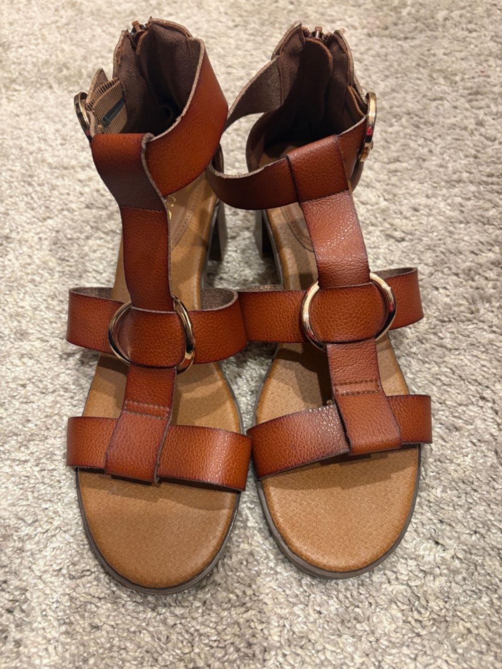 Sugar Tan Brown Strappy Ring-Accent Sandals